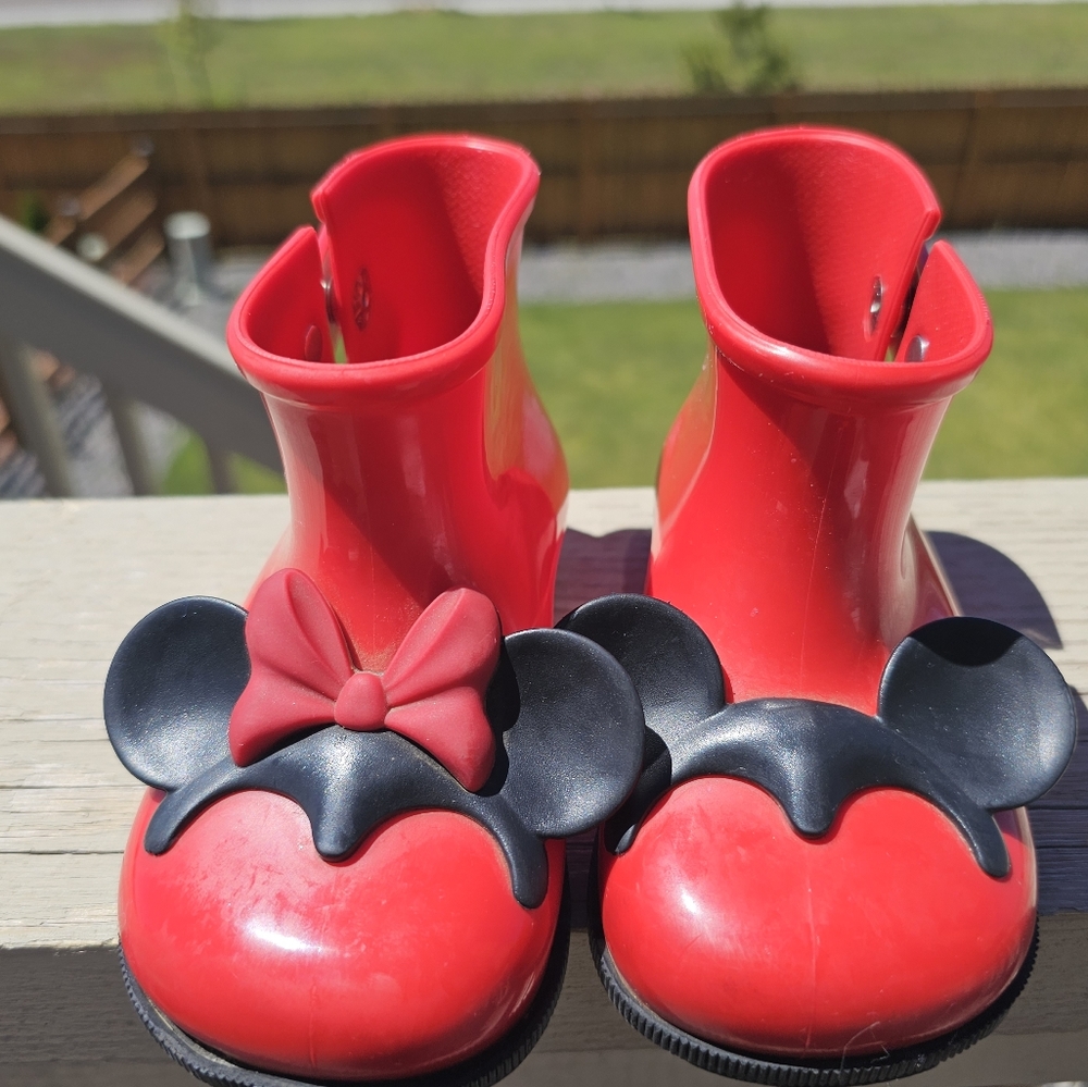 Mini Melissa red Mickey/Minnie mouse rain boots